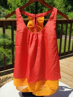 Ya Los Angeles Orange & Red Layered Tank Top with Ruffled Accent